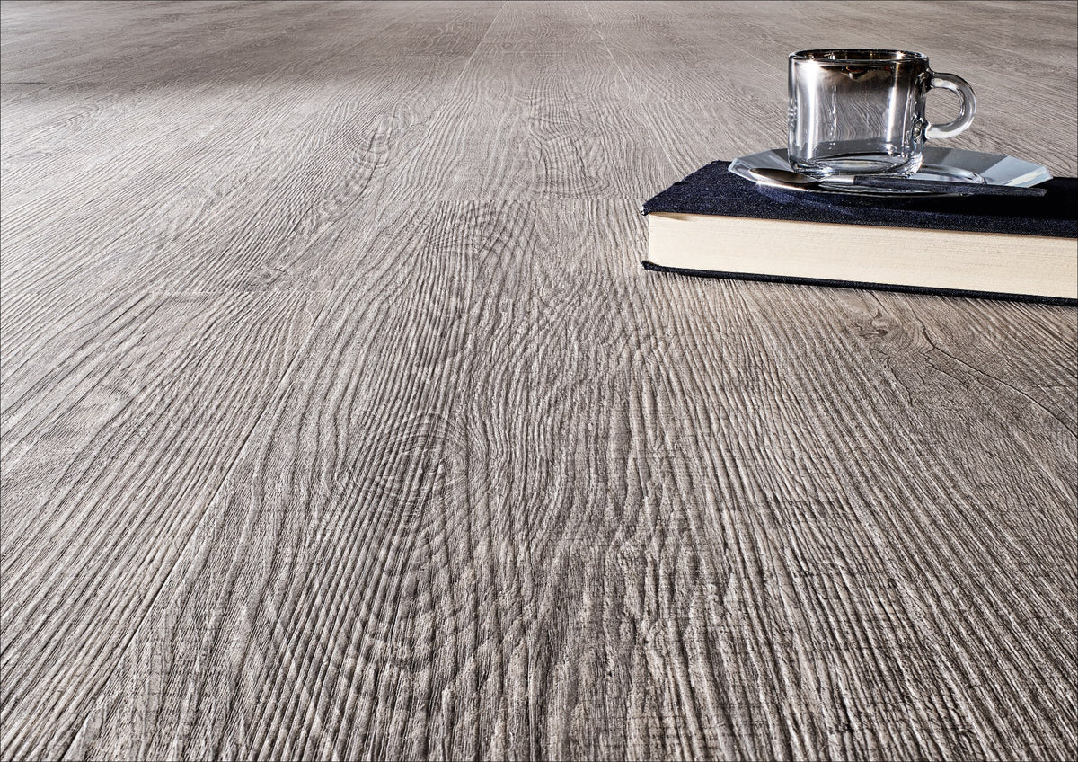Odense Eiche Altgrau Klickvinyl Nahaufnahme Holzstruktur
