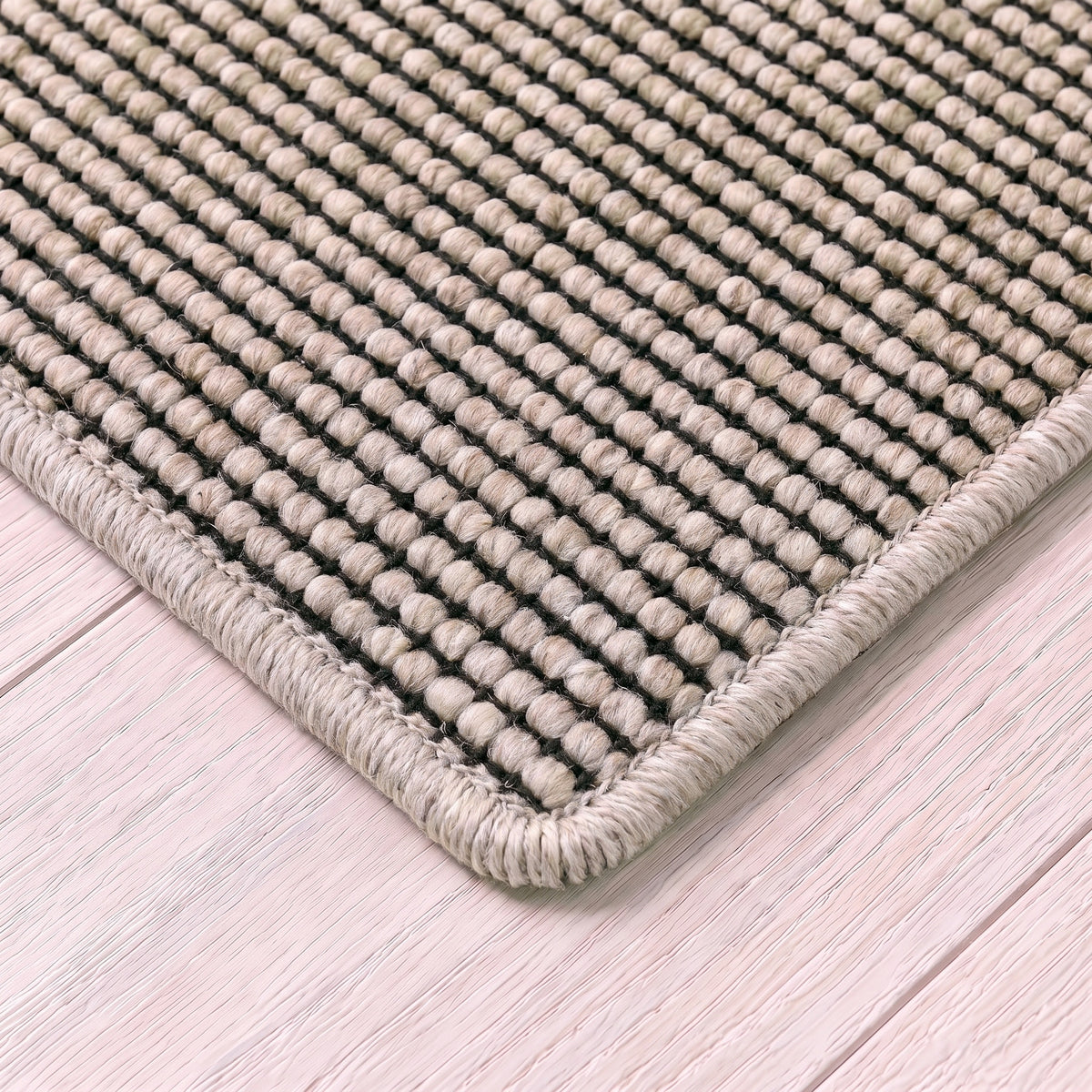 Ombra Teppich nach Maß | Farbe: Beige Mittel Meliert | gekettelte Kante (Beispielbild, Farbe kann abweichen)