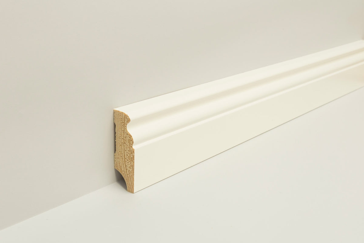 Pinara Sockelleiste profiliert 18x58mm | Farbe: Weiß RAL 9010 | Produktbild