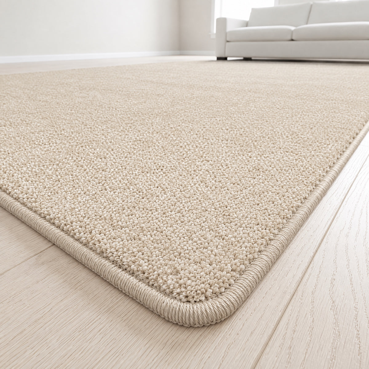 Piumera Teppich nach Maß | Farbe: Sand Hell | Kettelecke (Beispielbild, Farbe kann abweichen)