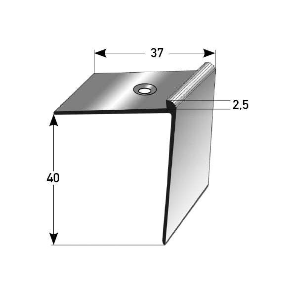 Treppenkantenprofil Alu eloxiert 40 × 37 × 2,5 mm, gebohrt
