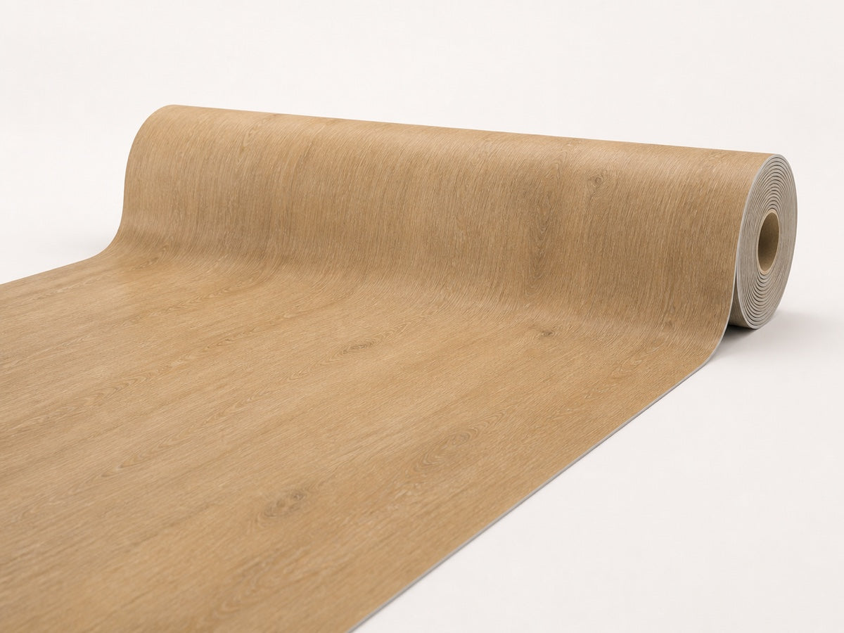 Breite Rolle mit teilweise ausgerollter Vinyl-Bahnenware