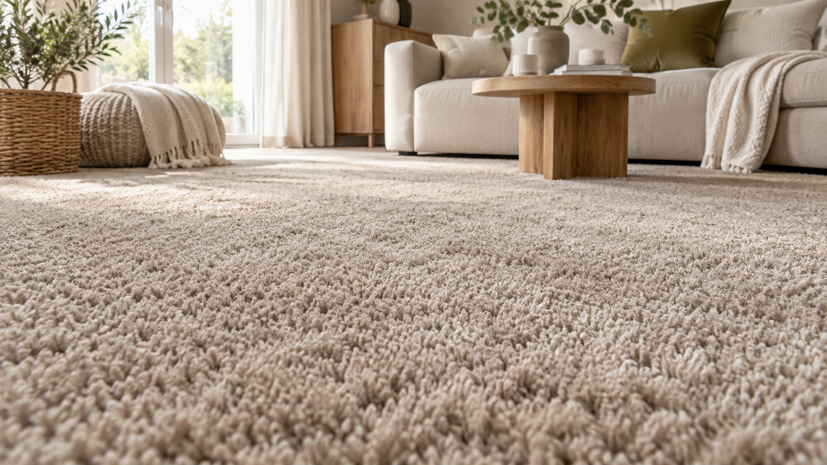 Hochflor-Teppichboden in einem hellen Wohnbereich